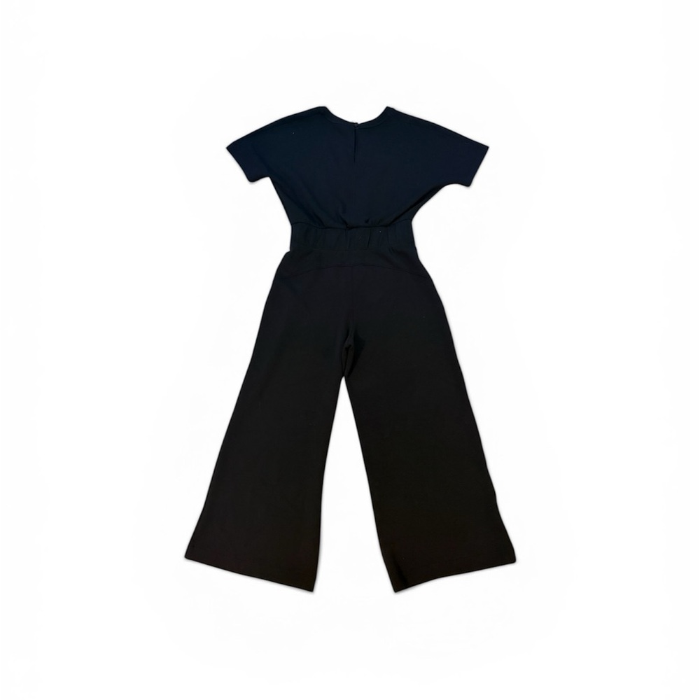 SPANX Black Short-Sleeve Wide-Leg Jumpsuit with Smocked Waist